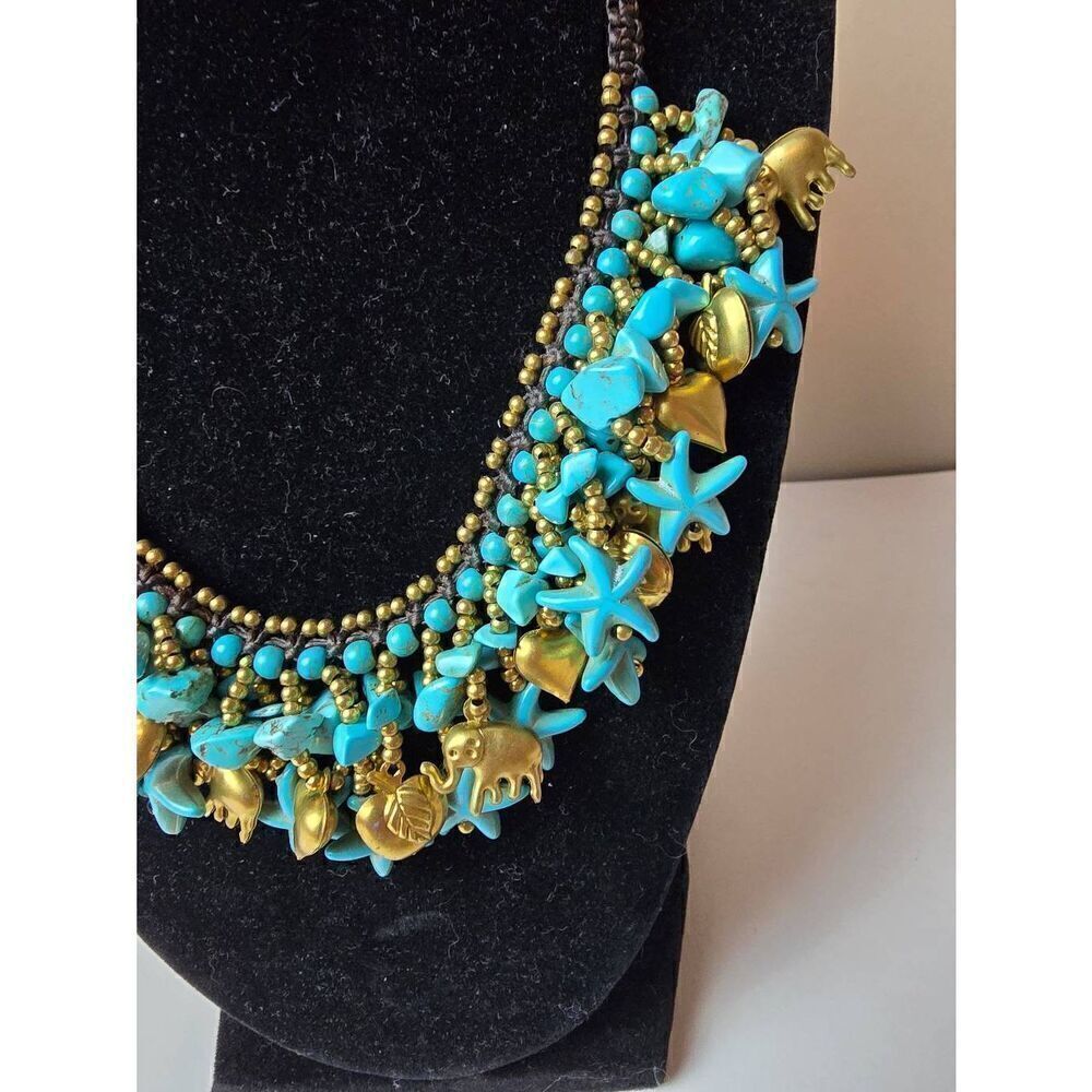 Necklace-collar style- turquoise, charms - Picture 4 of 7